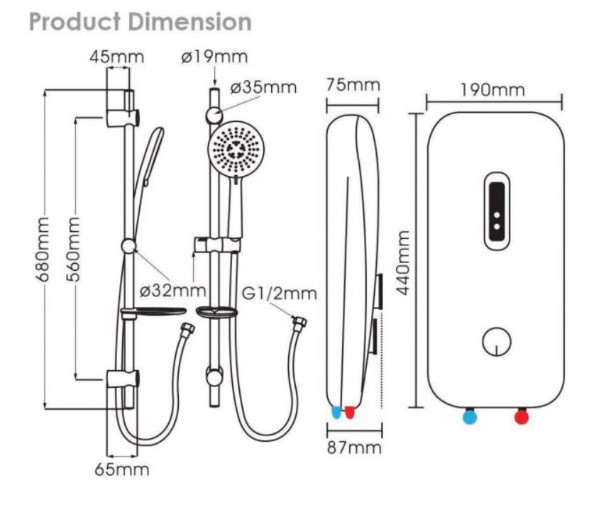 Rubine BOW-1388-B Black Instant Heater