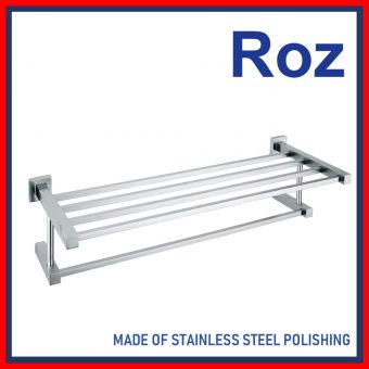ROZ 2212-P TOWEL SHELF W/BAR S/S POLISH