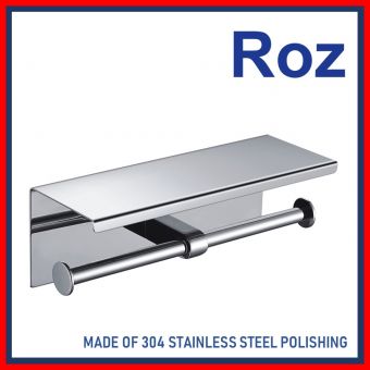 ROZ 5125-P DOUBLE PAPER HOLDER WITH TRAY S/S POLISH