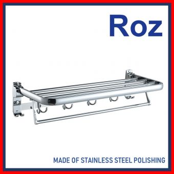 ROZ 8007-24 MOVEABLE TOWEL RACK W/HOOKS S/S