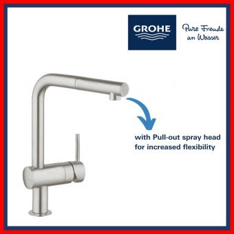 Grohe 32168DC0 Minta L-Spout  S.Steel Sink Mixer