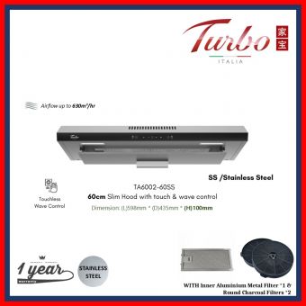Turbo Incanto TA6002-60SS 60cm Slim Hood with touch & wave control
