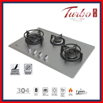 TURBO T773SSV-AS (U.THICK) 77CM 3-BURNER MATT S/S HOB
