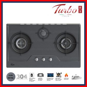 Turbo TC333SS-MS 86cm (Gun Metal) S/S Gas Hob 3 Burners