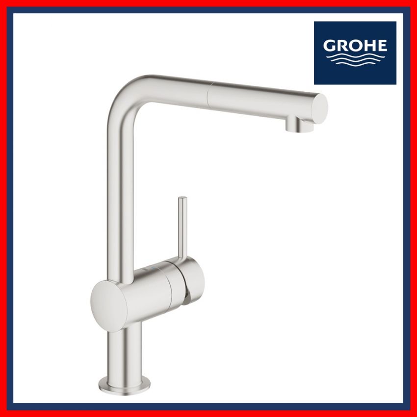 Grohe 32168DC0 Minta L-Spout S.Steel Sink Mixer