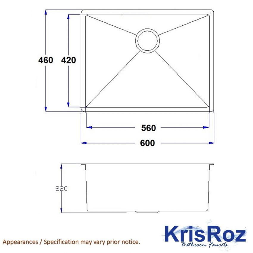 KRISROZ KRH-6046X / KRH-6046B UNDERMOUNT S/S SINK