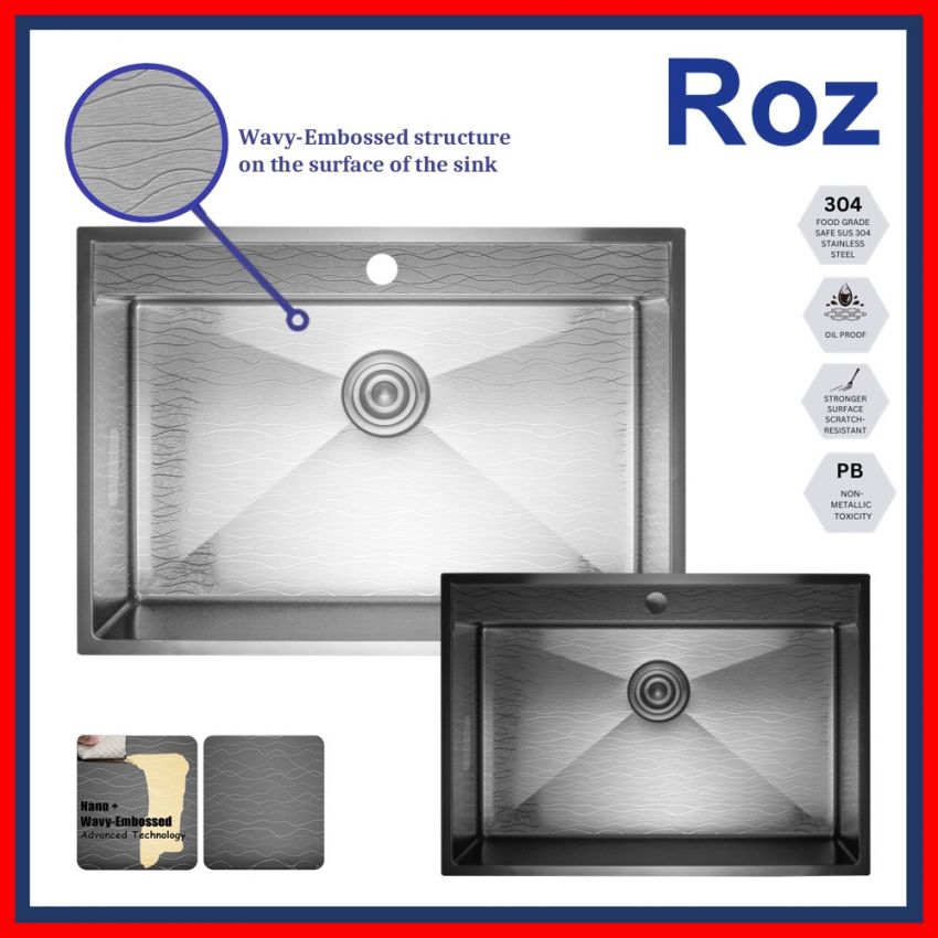 ROZ RZ-9302B-74NAX / RZ-9302A-74NAXGM WAVY 70CM SINK NANO S/S
