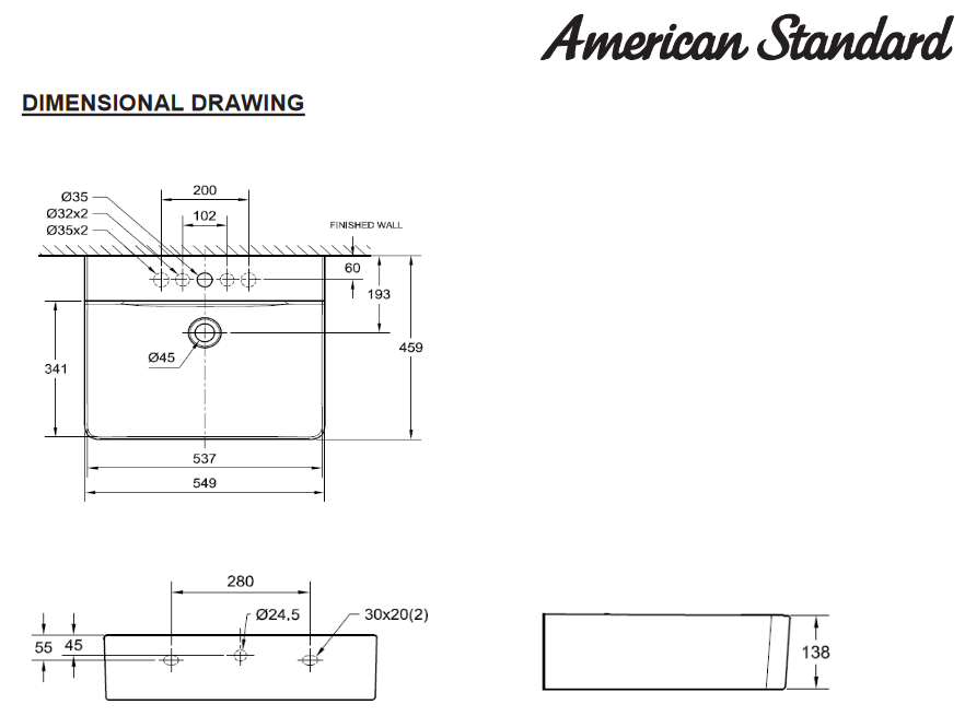American Standard Concept Cube Wall Hung Basin